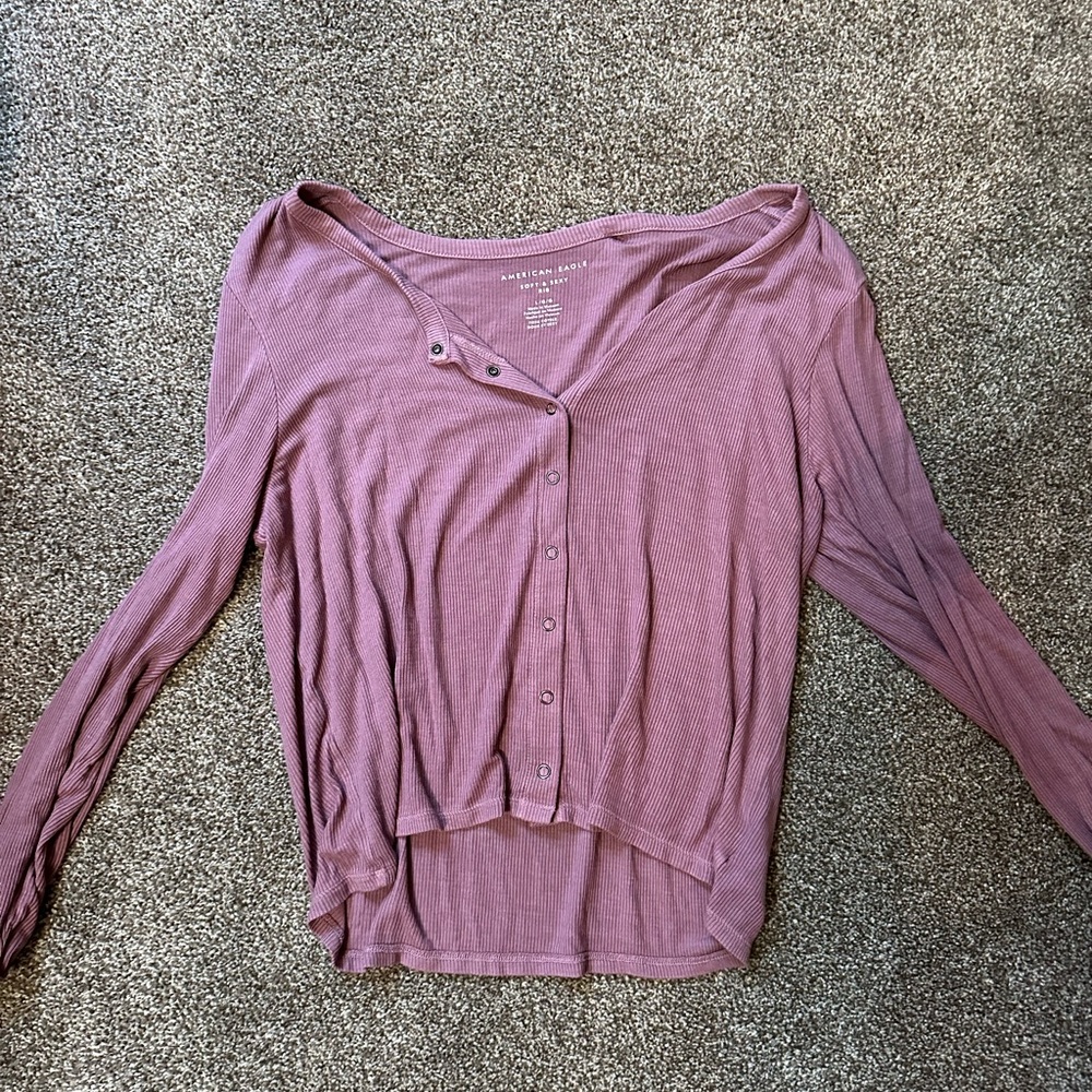American Eagle Outfitters Dusty Purple Button-Down Shirt